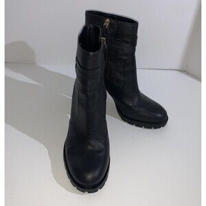 Tory Burch Ankle Boots Womens Size 10 Leigh Black Leather Block Heel Lug Sole